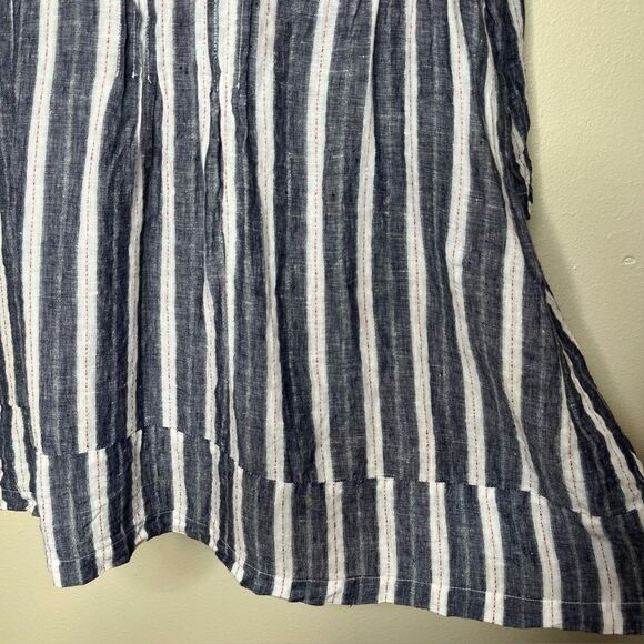 CP Shades Regina 100% Linen Pintuck Tunic Dress Chambray Stripe Women Medium - Picture 7 of 16